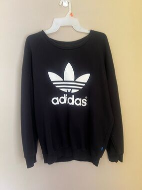 VINTAGE adidas Black Crewneck Sweatshirt with White Trefoil Logo